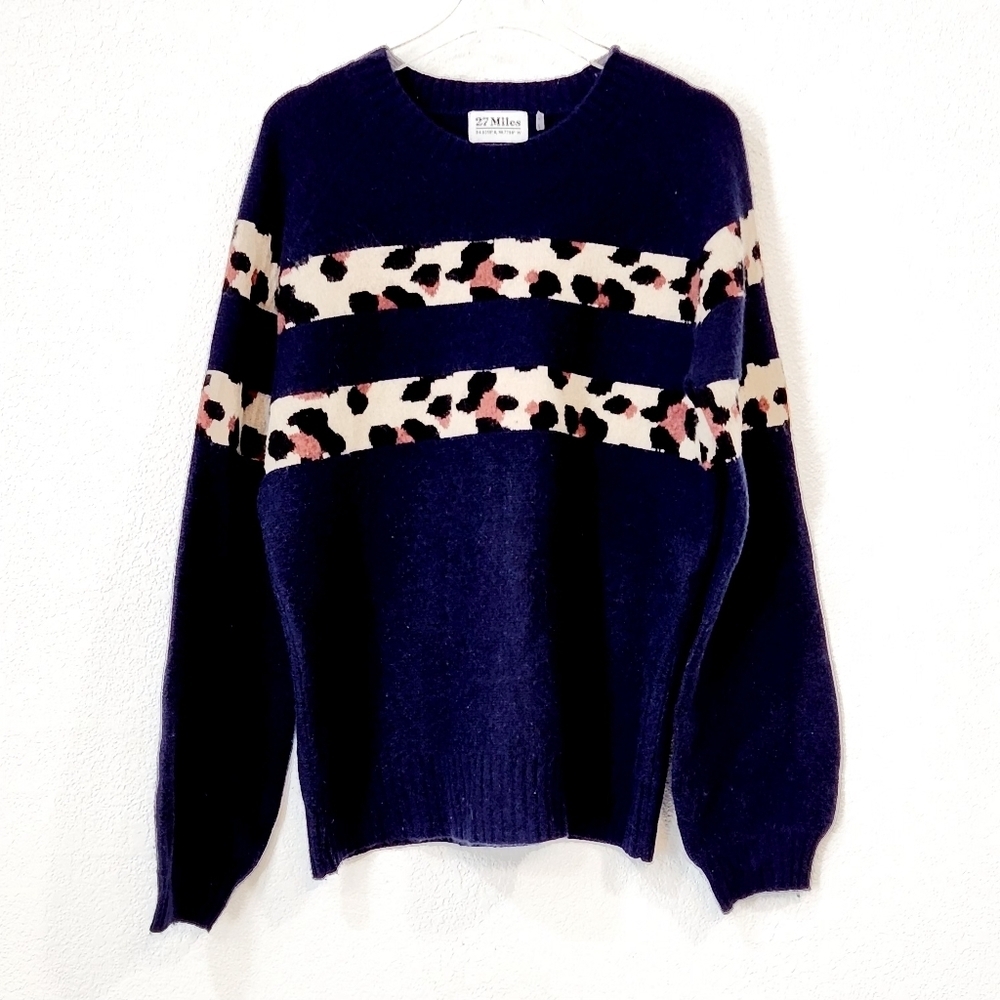 27 Miles 100% Cashmere Leopard Print Sweater Sz M